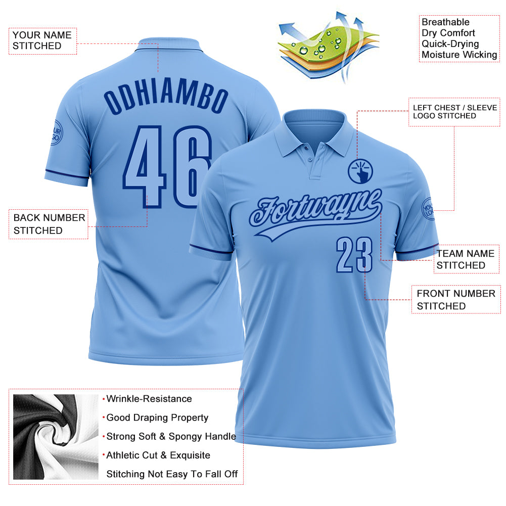 Personalized Light Blue Royal Performance Vapor Golf Polo Shirt Team Custom Name and Number Custom Name Number Personalized Light Blue Golf Polo Shirt - Royal Performance Vapor Style Personalized Light Blue Royal - Image 3