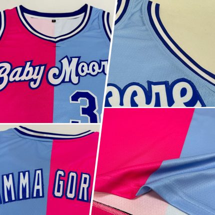 Custom Light Blue Royal-Pink Basketball Jersey with Name and Number - Authentic Split Design, Personalized Team Apparel Personalized