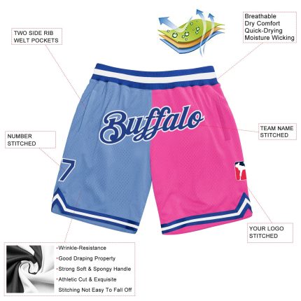 Custom Name Number Basketball Shorts Light Blue Royal Pink Authentic Split Fashion Personalized Light Blue Royal-Pink Authentic