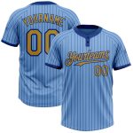 Custom Name and Number Softball Jersey - Light Blue Royal Pinstripe Unisex Two-Button with Old Gold Design Personalized Light