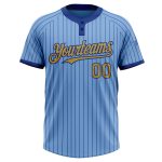 Custom Name and Number Softball Jersey - Light Blue Royal Pinstripe Unisex Two-Button with Old Gold Design Personalized Light