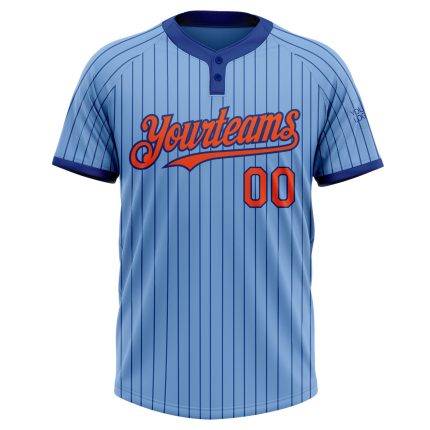Custom Softball Jersey - Personalized Light Blue Royal Pinstripe Orange Two-Button, Team Name & Number, Unisex Personalized