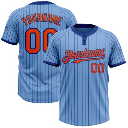 Custom Softball Jersey - Personalized Light Blue Royal Pinstripe Orange Two-Button, Team Name & Number, Unisex Personalized