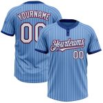 Custom Name and Number Unisex Softball Jersey Light Blue Royal Pinstripe Two-Button Red White Personalized Light Blue Royal