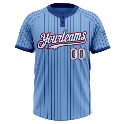 Custom Name and Number Unisex Softball Jersey Light Blue Royal Pinstripe Two-Button Red White Personalized Light Blue Royal