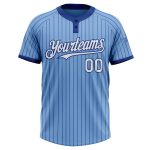 Custom Light Blue Royal Pinstripe Softball Jersey with Name and Number - Unisex Two-Button Design Personalized Light Blue