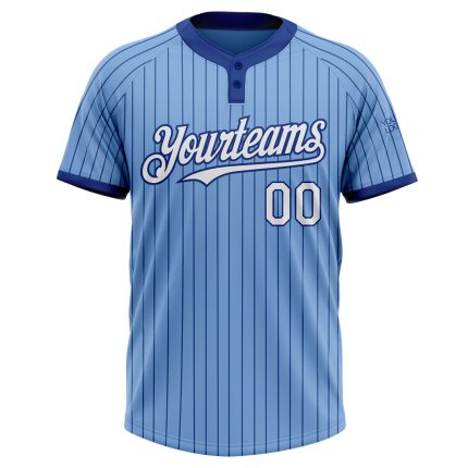 Custom Light Blue Royal Pinstripe Softball Jersey with Name and Number - Unisex Two-Button Design Personalized Light Blue