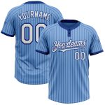 Custom Light Blue Royal Pinstripe Softball Jersey with Name and Number - Unisex Two-Button Design Personalized Light Blue