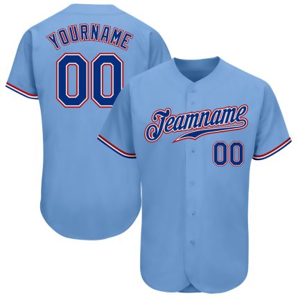 Personalized Authentic Baseball Jersey in Light Blue and Royal Red Personalized Light Blue Royal-Red Authentic Baseball Jersey