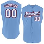Custom Name and Number Baseball Jersey - Sleeveless Light Blue Red Authentic Team Apparel Personalized Light Blue Royal-Red
