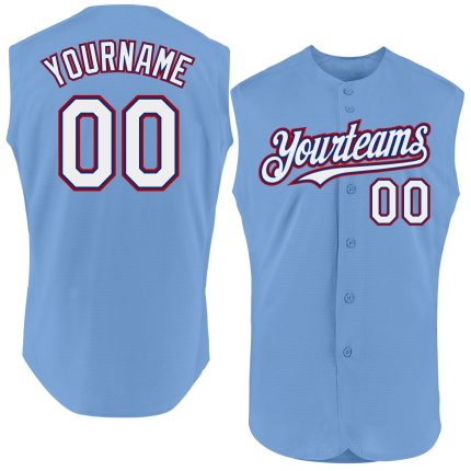 Custom Name and Number Baseball Jersey - Sleeveless Light Blue Red Authentic Team Apparel Personalized Light Blue Royal-Red
