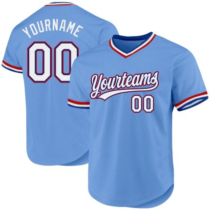 Custom Name and Number Authentic Light Blue Royal-Red Baseball Jersey - Personalized Team Jersey Personalized Light Blue