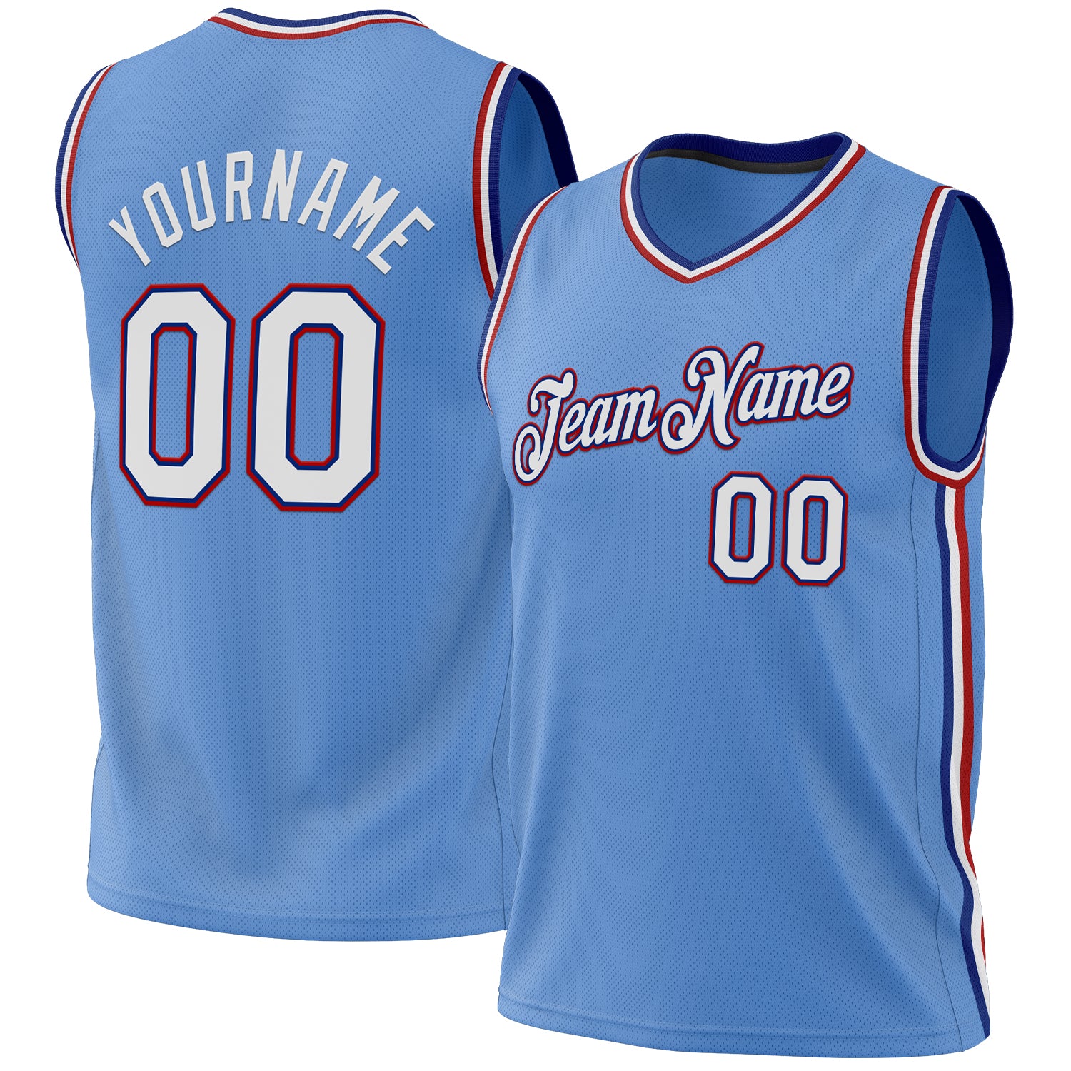 Personalized Authentic Basketball Jersey in Light Blue and Royal Red, Throwback Style Personalized Light Blue Royal-Red Authentic