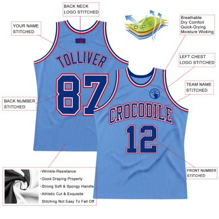 Custom Light Blue Royal-Red Basketball Jersey with Personalized Name and Number - Authentic Throwback Design Personalized