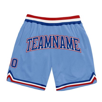 Custom Name Number Authentic Basketball Shorts Light Blue Royal Red Throwback Personalized Light Blue Royal-Red Authentic
