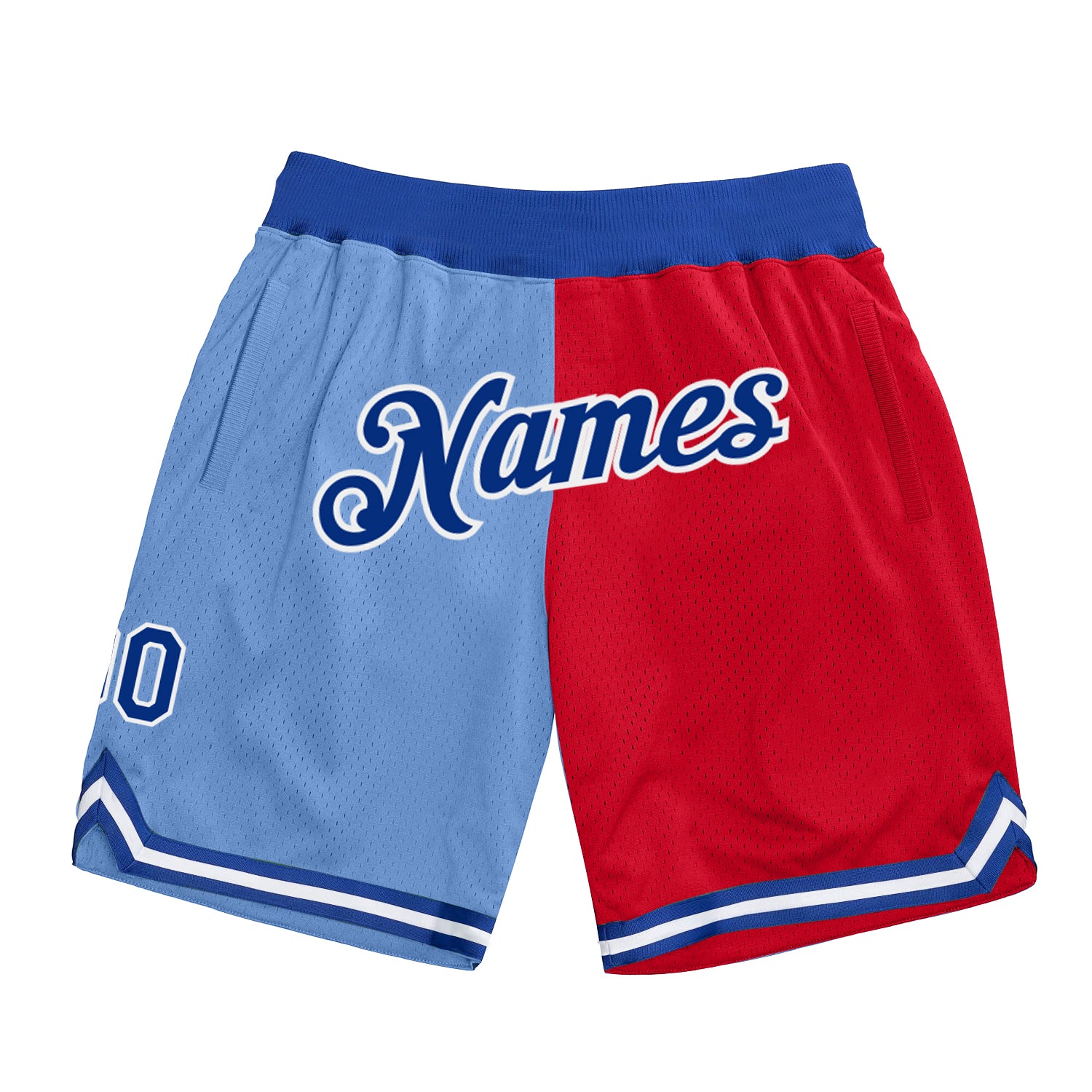 Custom Name and Number Light Blue Royal-Red Basketball Shorts - Authentic Throwback Split Fashion Design Personalized Light