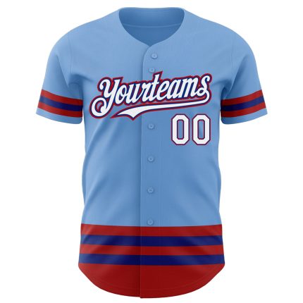 Custom Baseball Jersey with Personalized Name & Number - Light Blue Royal-Red Line Personalized Light Blue Royal-Red Line
