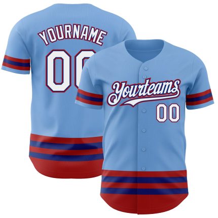 Custom Baseball Jersey with Personalized Name & Number - Light Blue Royal-Red Line Personalized Light Blue Royal-Red Line