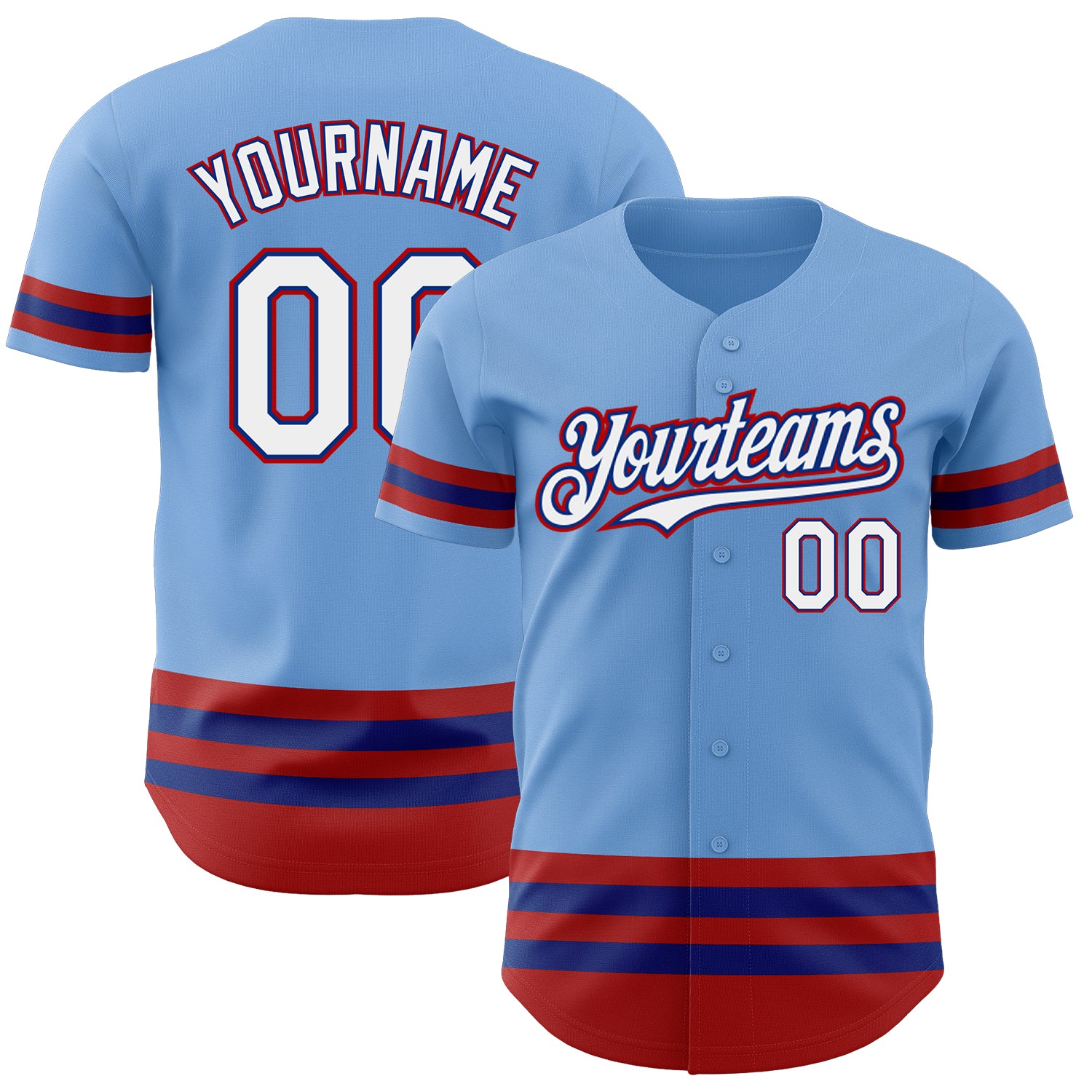 Custom Baseball Jersey with Personalized Name & Number - Light Blue Royal-Red Line Personalized Light Blue Royal-Red Line