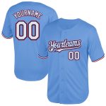 Personalized Light Blue Baseball Jersey with Royal-Red Mesh Throwback Design Personalized Light Blue Royal-Red Mesh Authentic