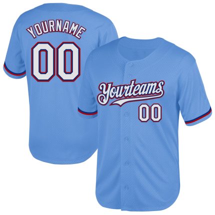 Custom Name & Number Authentic Throwback Baseball Jersey - Light Blue & Royal Red Mesh Personalized Light Blue Royal-Red
