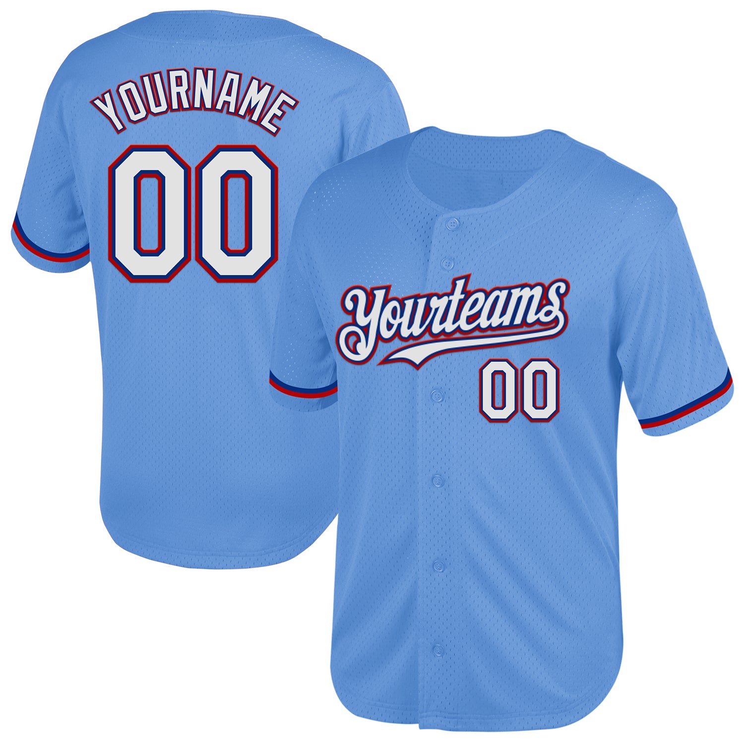 Custom Name & Number Authentic Throwback Baseball Jersey - Light Blue & Royal Red Mesh Personalized Light Blue Royal-Red