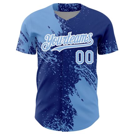 Custom Name and Number Authentic Baseball Jersey in Light Blue Royal-White 3D Abstract Brush Stroke Design Personalized Light