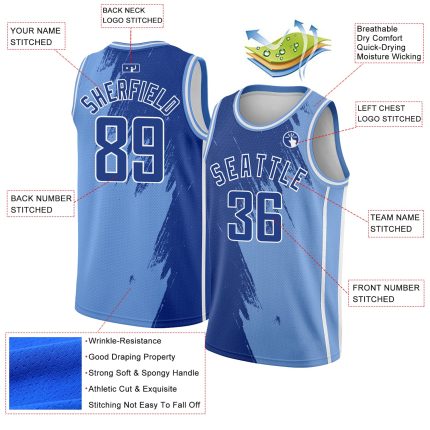Custom Name and Number City Edition Basketball Jersey - Light Blue Royal-White Abstract Brush Splash Design Personalized