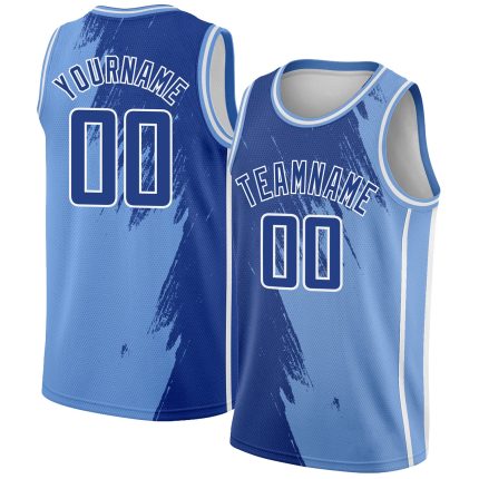 Custom Name and Number City Edition Basketball Jersey - Light Blue Royal-White Abstract Brush Splash Design Personalized