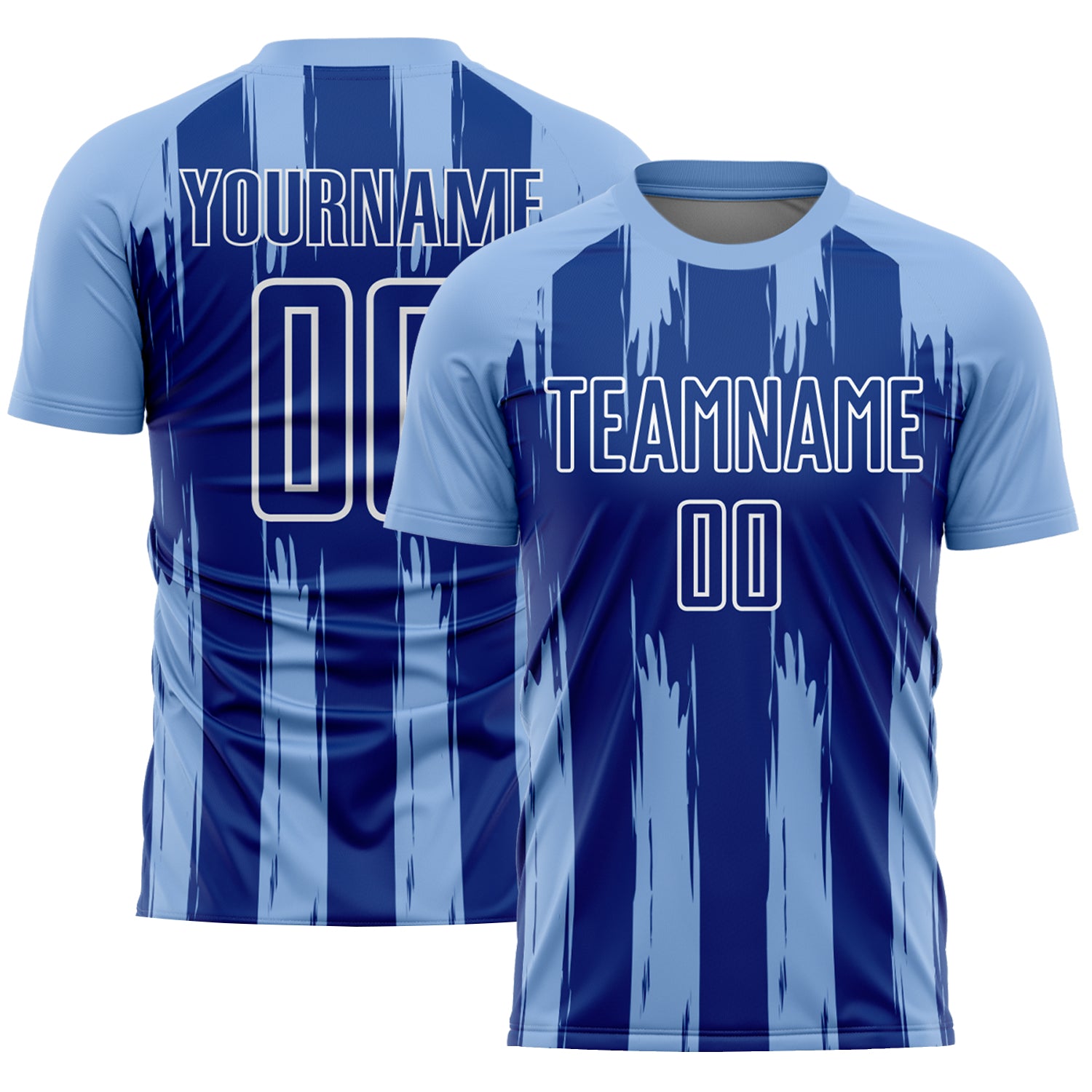 Custom Soccer Jersey with Light Blue Royal-White Abstract Stripes - Personalized Name and Number Personalized Light Blue