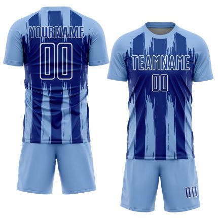 Custom Soccer Jersey with Light Blue Royal-White Abstract Stripes - Personalized Name and Number Personalized Light Blue