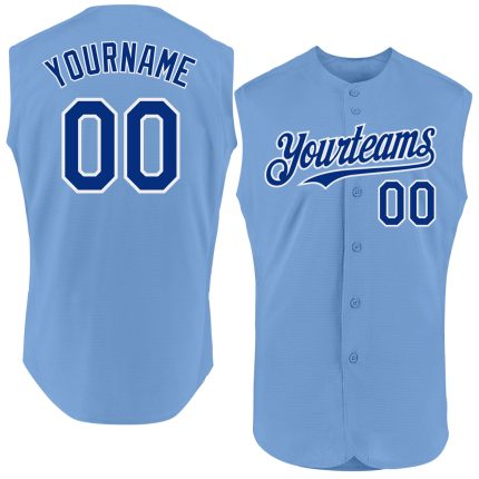Custom Name and Number Personalized Light Blue Royal-White Baseball Jersey Sleeveless Authentic Team Personalized Light Blue