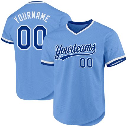 Custom Name and Number Light Blue Royal-White Baseball Jersey - Authentic Throwback Design Personalized Light Blue Royal-White