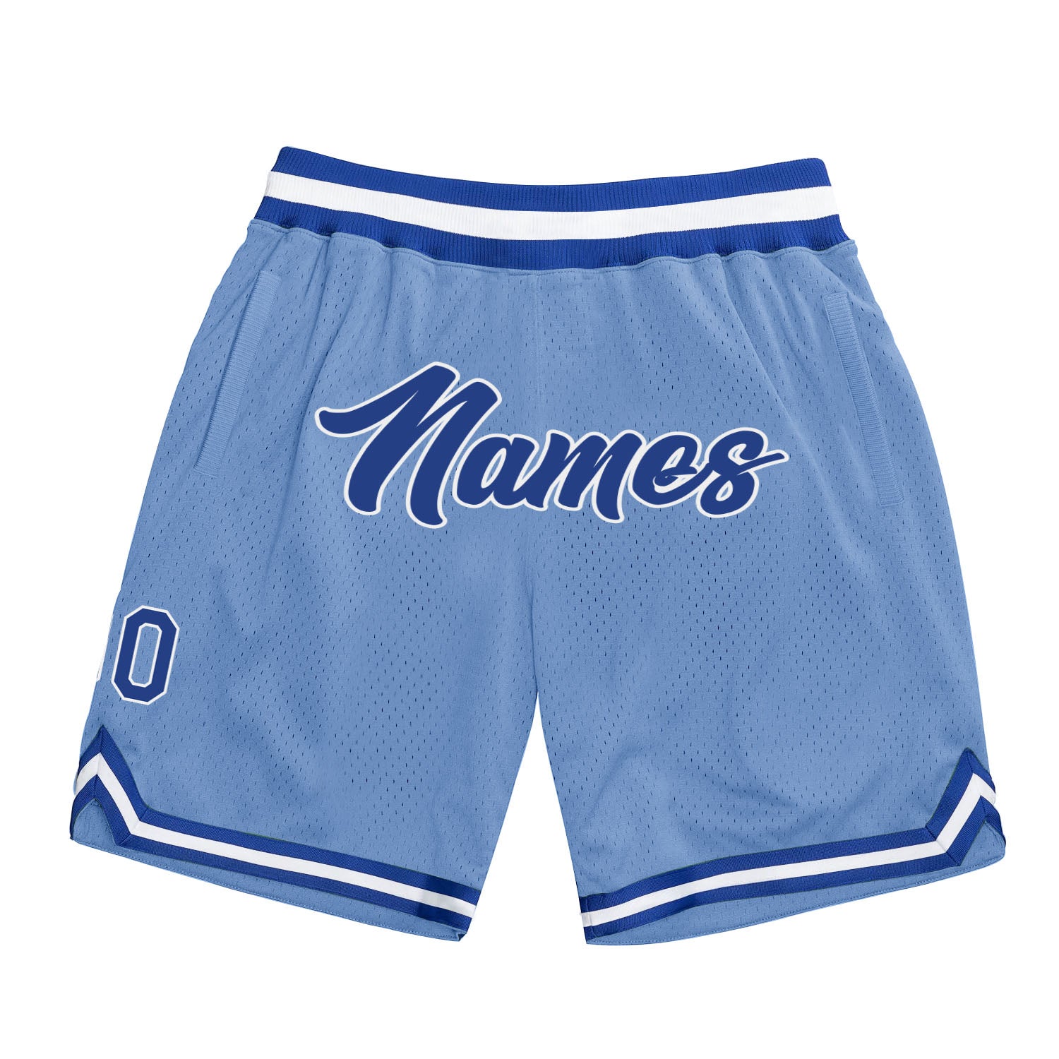 Custom Team Basketball Shorts with Name and Number - Light Blue Royal-White Authentic Throwback Style Personalized Light