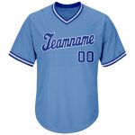 Custom Name and Number Authentic Rib-Knit Baseball Jersey Shirt - Light Blue Royal White Throwback Design Personalized Light