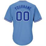 Custom Name and Number Authentic Rib-Knit Baseball Jersey Shirt - Light Blue Royal White Throwback Design Personalized Light