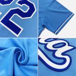 Custom Name and Number Authentic Rib-Knit Baseball Jersey Shirt - Light Blue Royal White Throwback Design Personalized Light