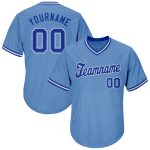 Custom Name and Number Authentic Rib-Knit Baseball Jersey Shirt - Light Blue Royal White Throwback Design Personalized Light