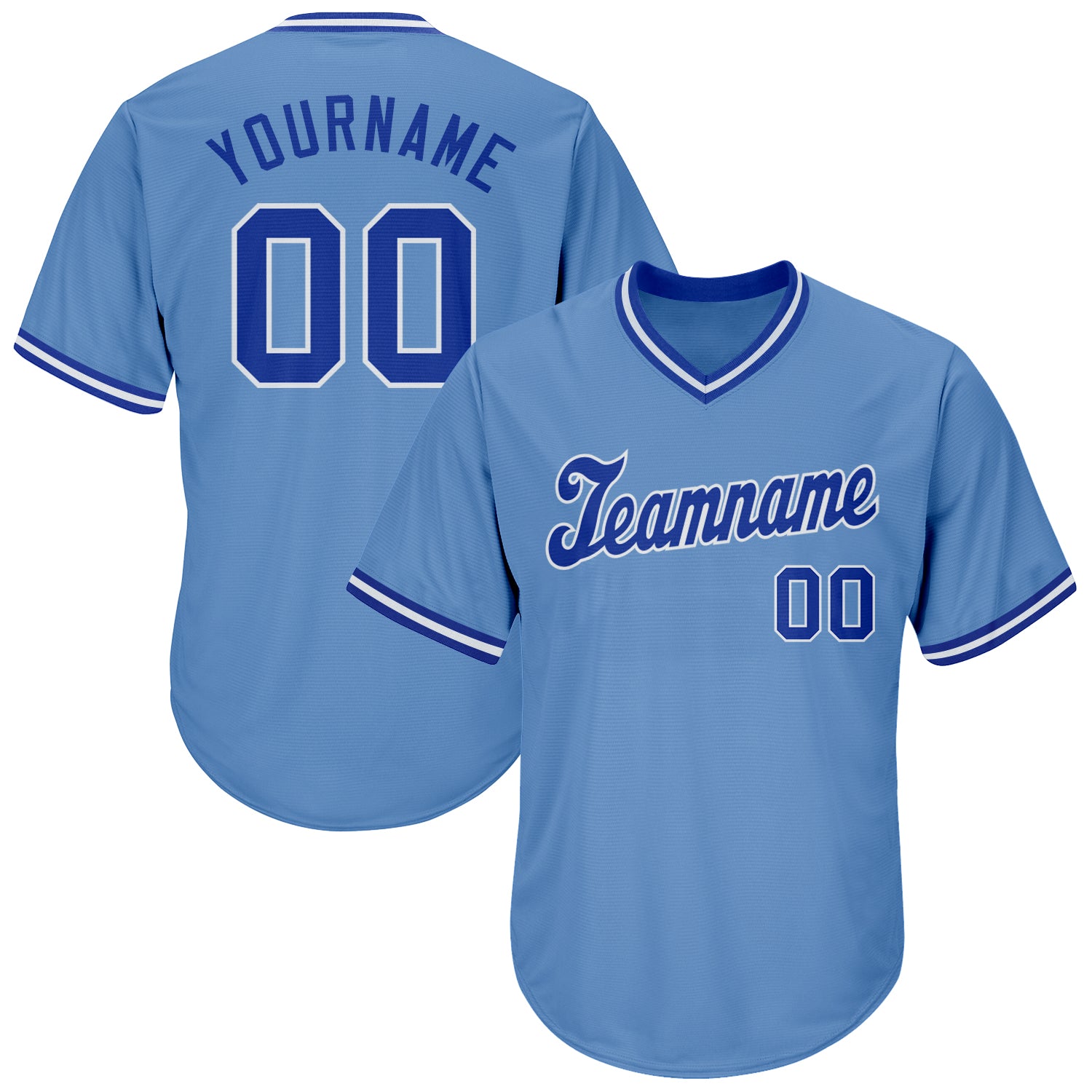 Custom Name and Number Authentic Rib-Knit Baseball Jersey Shirt - Light Blue Royal White Throwback Design Personalized Light