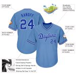 Custom Name and Number Authentic Rib-Knit Baseball Jersey Shirt - Light Blue Royal White Throwback Design Personalized Light