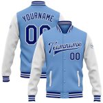 Personalized Light Blue White Royal Two Tone Bomber Varsity Letterman Jacket Full-Snap Personalized Light Blue Royal-White