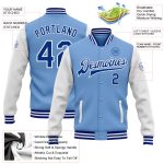 Personalized Light Blue White Royal Two Tone Bomber Varsity Letterman Jacket Full-Snap Personalized Light Blue Royal-White