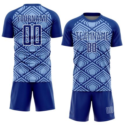 Custom Soccer Jersey with Personalized Name and Number - Light Blue Royal White Geometric Pattern Personalized Light Blue