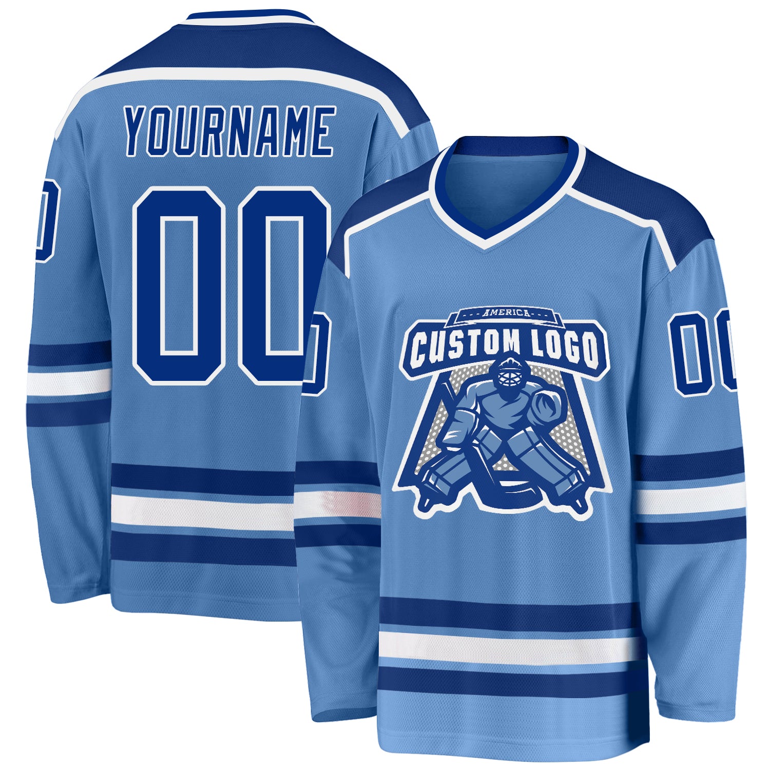 Personalized Light Blue Hockey Jersey - Royal White Custom Team Jersey Personalized Light Blue Royal-White Hockey Jersey