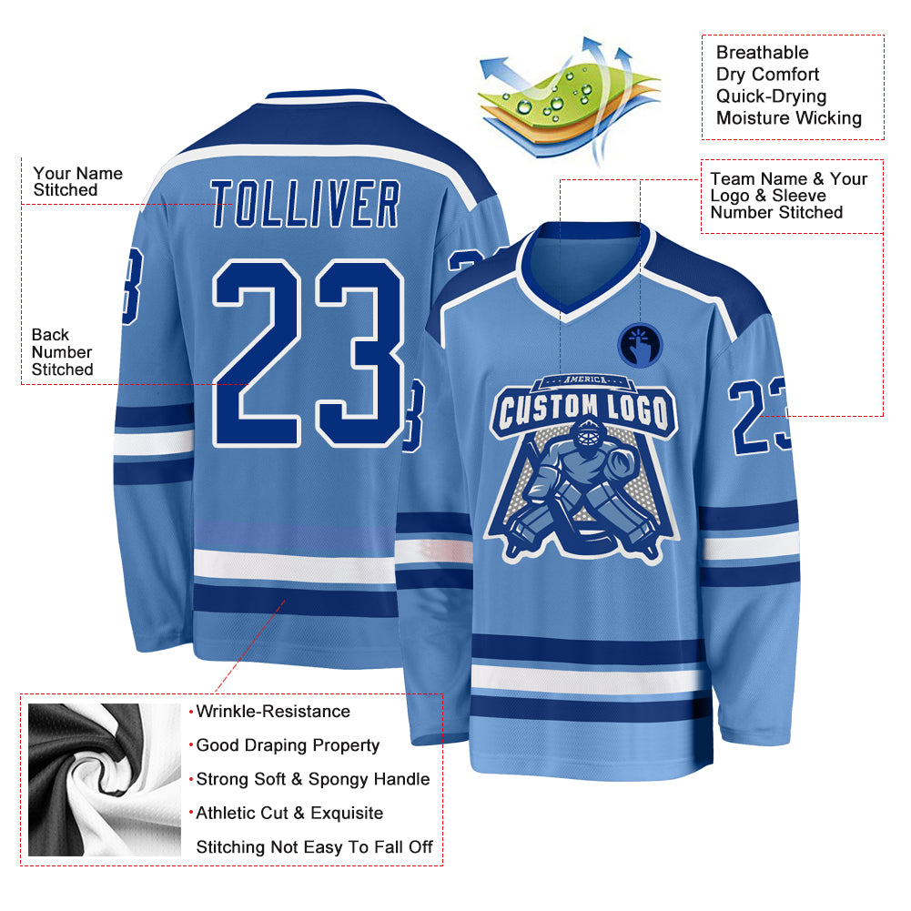Personalized Light Blue Royal-White Hockey Jersey Personalized Light Blue Hockey Jersey - Royal White Custom Team Jersey Personalized Light Blue Royal-White Hockey Jersey - Image 3