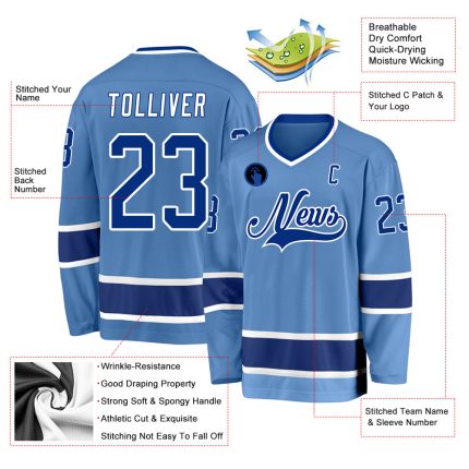 Custom Name & Number Light Blue Royal-White Hockey Jersey - Personalized Team Jersey Personalized Light Blue Royal-White