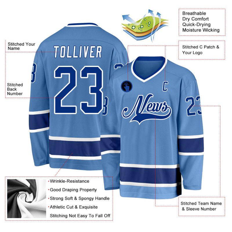 Custom Name & Number Light Blue Royal-White Hockey Jersey - Personalized Team Jersey Personalized Light Blue Royal-White