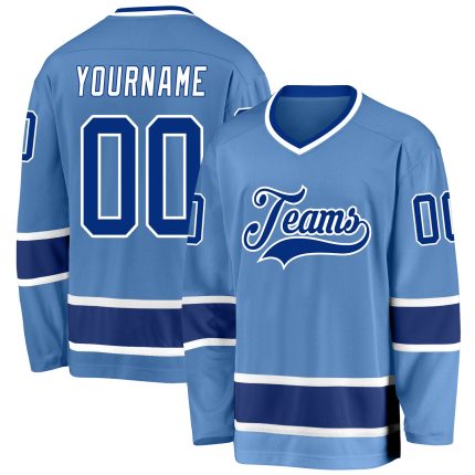 Custom Name & Number Light Blue Royal-White Hockey Jersey - Personalized Team Jersey Personalized Light Blue Royal-White