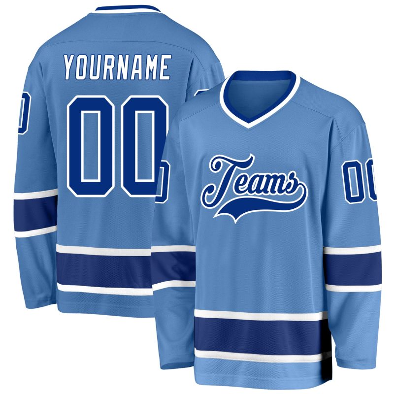Custom Name & Number Light Blue Royal-White Hockey Jersey - Personalized Team Jersey Personalized Light Blue Royal-White