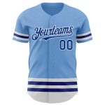 Custom Team Jersey with Name and Number in Light Blue Royal-White Line, Authentic Baseball Design Personalized Light Blue